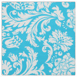 Elegant White &amp; Sky Blue Floral Damasks Fabric