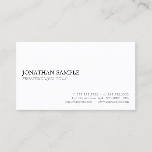 Elegant White Sleek Minimalist Plain Modern Business Card