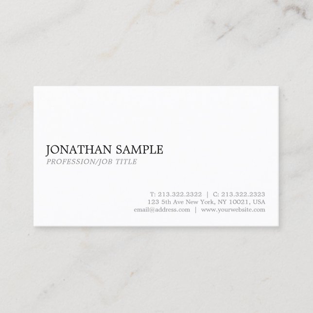 Elegant White Sleek Minimalist Plain Modern Business Card (Front)