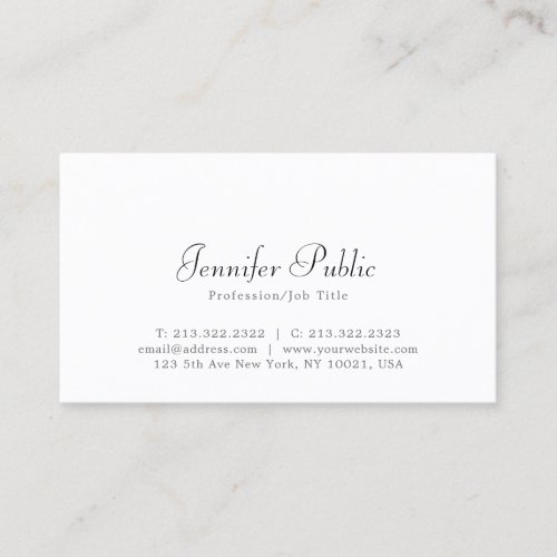 Elegant White Sleek Professional Modern Chic Plain Business Card