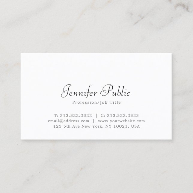 Elegant White Sleek Professional Modern Chic Plain Business Card (Front)