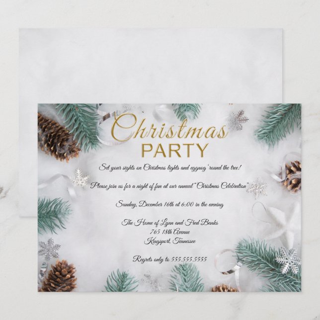 Elegant White Snow Christmas Party Invitation (Front/Back)