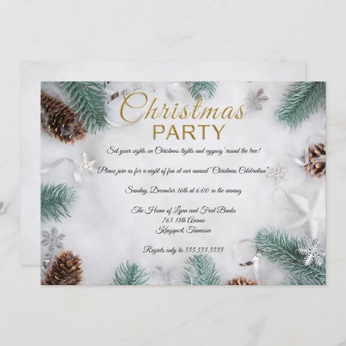 Elegant White Snow Christmas Party Invitation