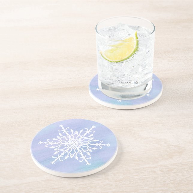 Elegant White Snowflake Christmas Coaster (Side)