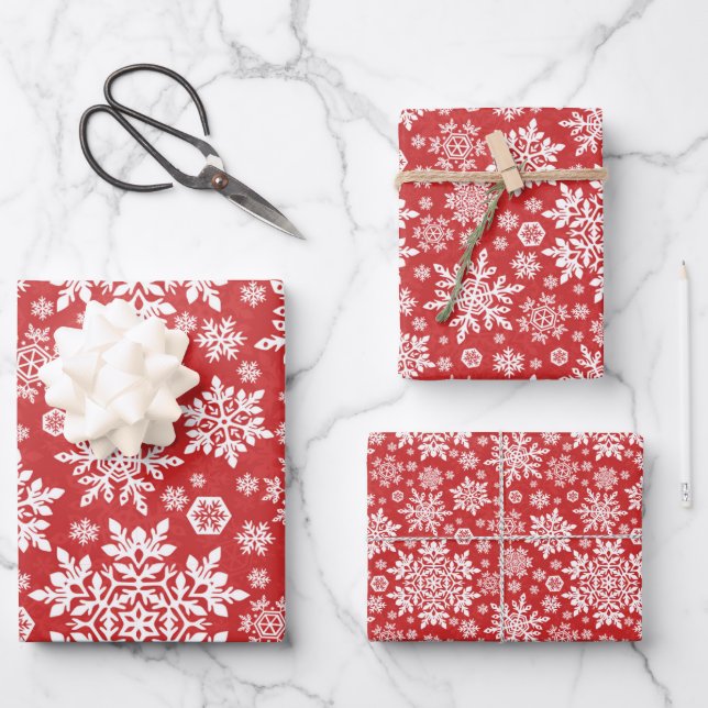 Elegant White Snowflake (Cranberry) Wrapping Paper Sheets (Front)