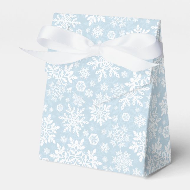Elegant White Snowflake (Frost Blue) Favor Boxes (Front Side)