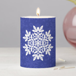 Elegant White Snowflake-Midnight Pillar Candle