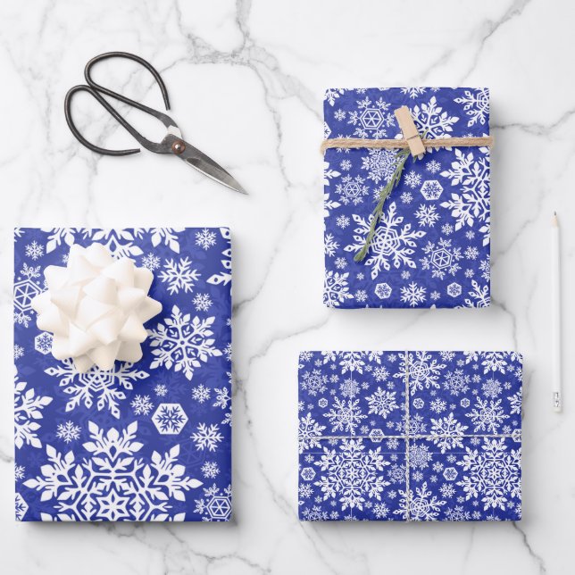 Elegant White Snowflake (Midnight) Wrapping Paper Sheets (Front)