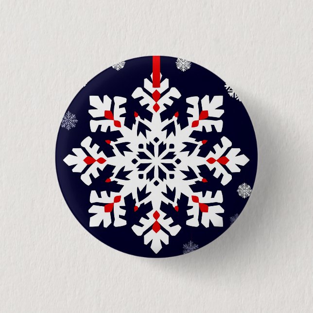 Elegant White Snowflake Ornament Button (Front)