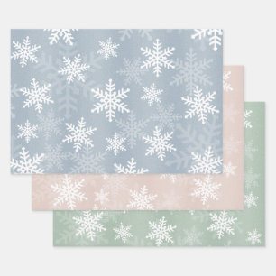 Elegant White Snowflake Pattern Winter Celebration Wrapping Paper Sheets