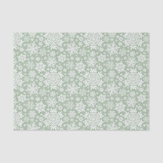 Elegant White Snowflake (Sage Pine) Tissue Paper (Front)