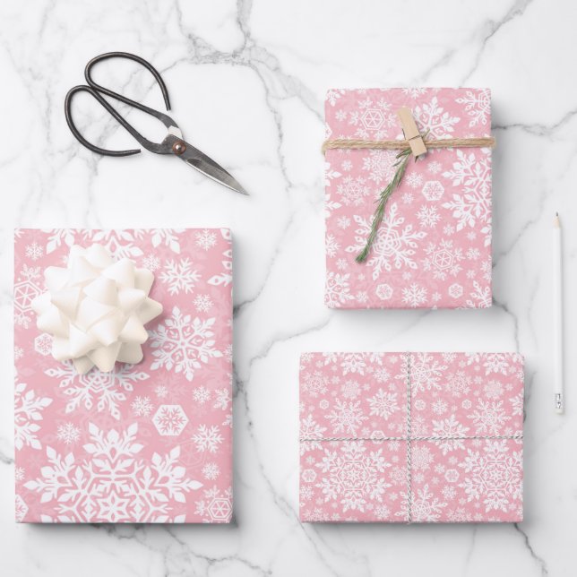 Elegant White Snowflake (Sugar Blush) Wrapping Paper Sheets (Front)