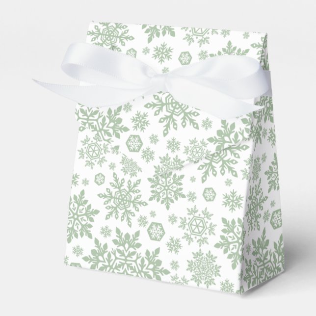 Elegant White Snowflake (White-Sage PIne) Favor Boxes (Front Side)