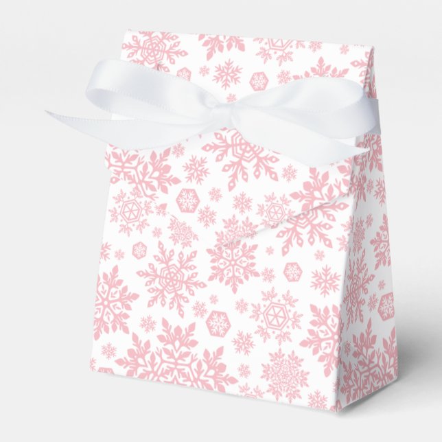 Elegant White Snowflake (White-Sugar Blush) Favor Boxes (Front Side)
