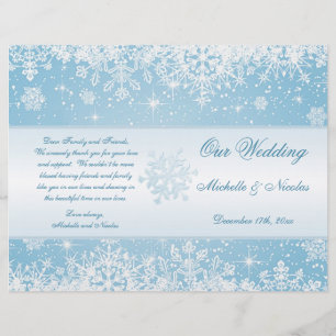 Elegant white snowflakes on blue Wedding Program