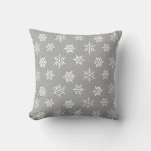 Elegant White Snowflakes on Gray Throw Pillow