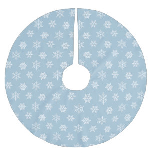 Elegant White Snowflakes on Light Blue Brushed Polyester Tree Skirt