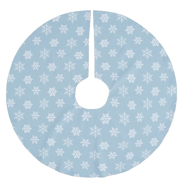 Elegant White Snowflakes on Light Blue Brushed Polyester Tree Skirt (Front)