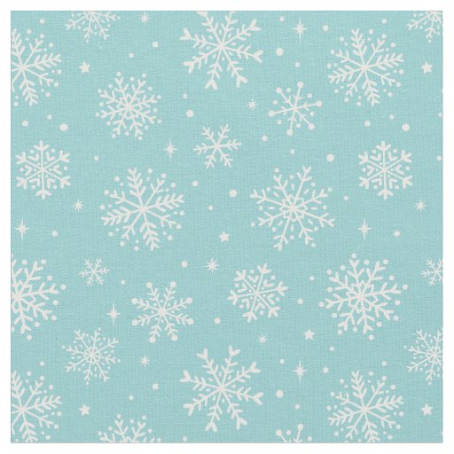 Elegant White Snowflakes on mint background Fabric