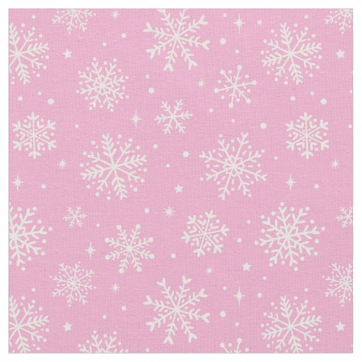 Elegant White Snowflakes on pink background Fabric