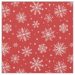 Elegant White Snowflakes on red background Fabric