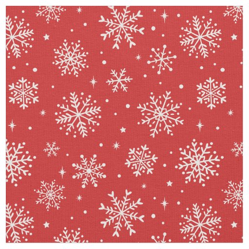Elegant White Snowflakes on red background Fabric