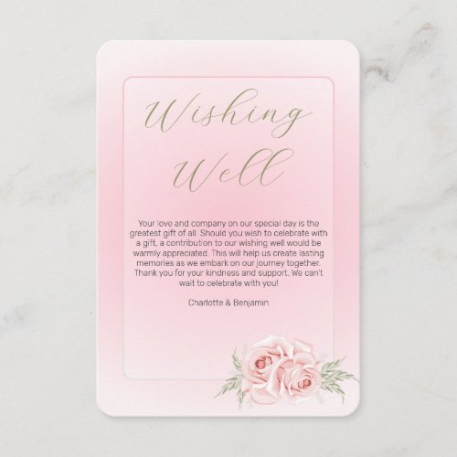 Elegant White Soft Pink Roses Wishing Well Enclosure Card