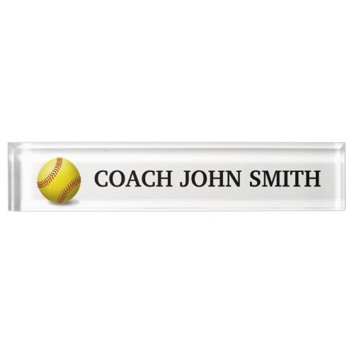 Elegant White Softball Coach Desk Name Plate