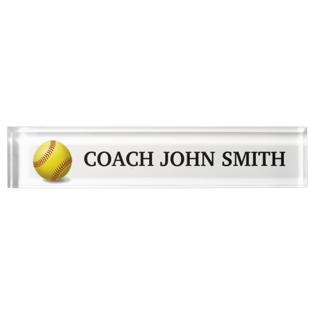 Elegant White Softball Coach Desk Name Plate (Front)