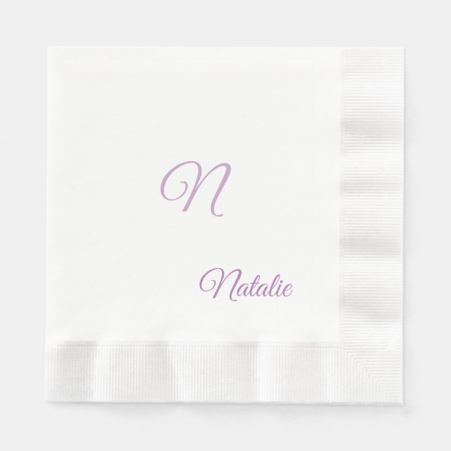 Elegant white solid color monogrammed Napkins (Front)