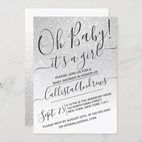 Elegant White Sparkly Glitter Ombre Baby Shower Invitation