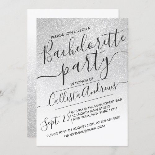 Elegant White Sparkly Glitter Ombre Bachelorette Invitation