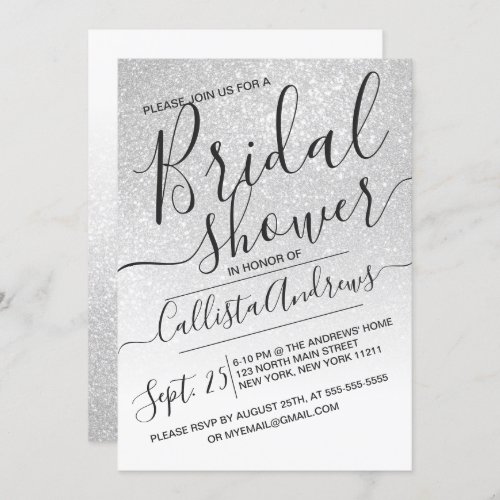 Elegant White Sparkly Glitter Ombre Bridal Shower Invitation