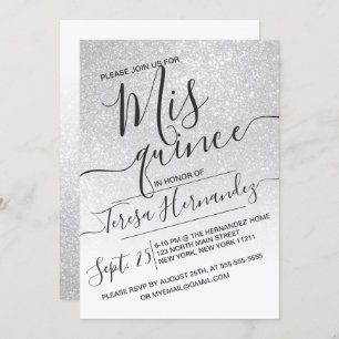 Elegant White Sparkly Glitter Ombre Quinceañera Invitation