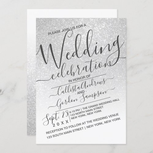 Elegant White Sparkly Glitter Ombre Wedding Invitation