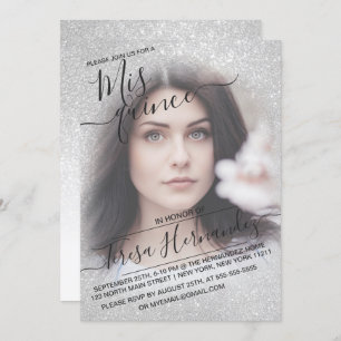 Elegant White Sparkly Glitter Photo Quinceañera Invitation