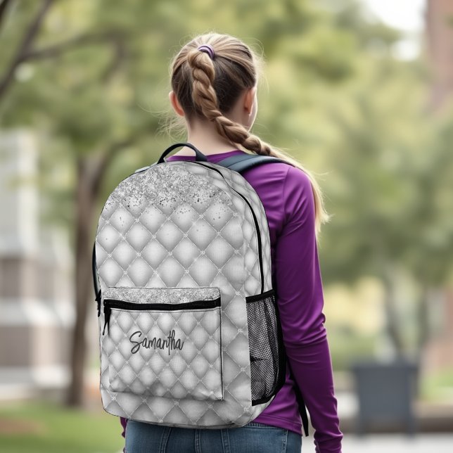 Elegant white sparkly glitter  printed backpack (Creator Uploaded)