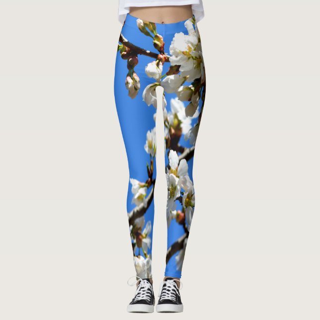 Elegant white Spring Blossom flowering tree Leggings (Front)