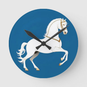 Elegant White Stallion Illustration on Round Clock