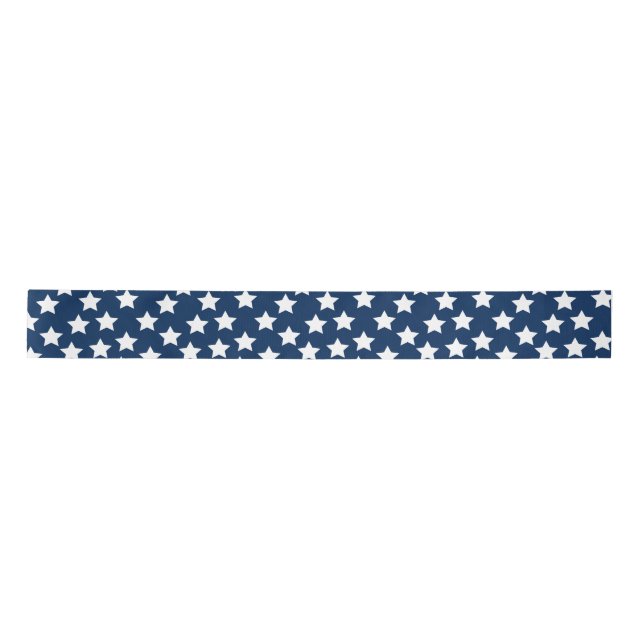 Elegant White Stars Blue Background Patriotic Satin Ribbon (Front)