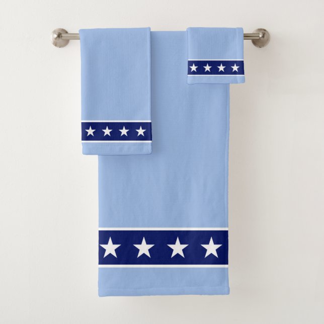 Elegant White Stars on Light Blue Bath Towel Set (Insitu)