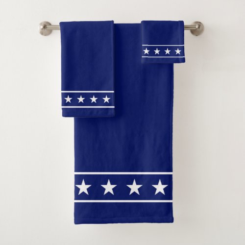 Elegant White Stars on Navy Blue Bath Towel Set