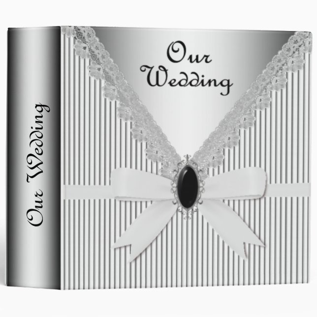 Elegant White Striped Wedding Album Binder (Front/Spine)