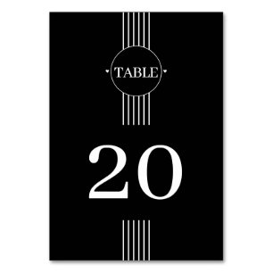 Elegant white stripes and frame black wedding table number