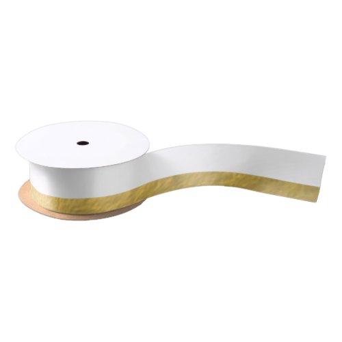 Elegant White Stripes Gold Foil Printed Satin Ribbon