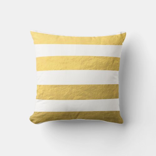 Elegant White Stripes Gold Foil Printed Throw Pillow