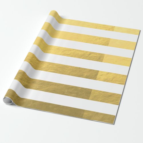 Elegant White Stripes Gold Foil Printed Wrapping Paper
