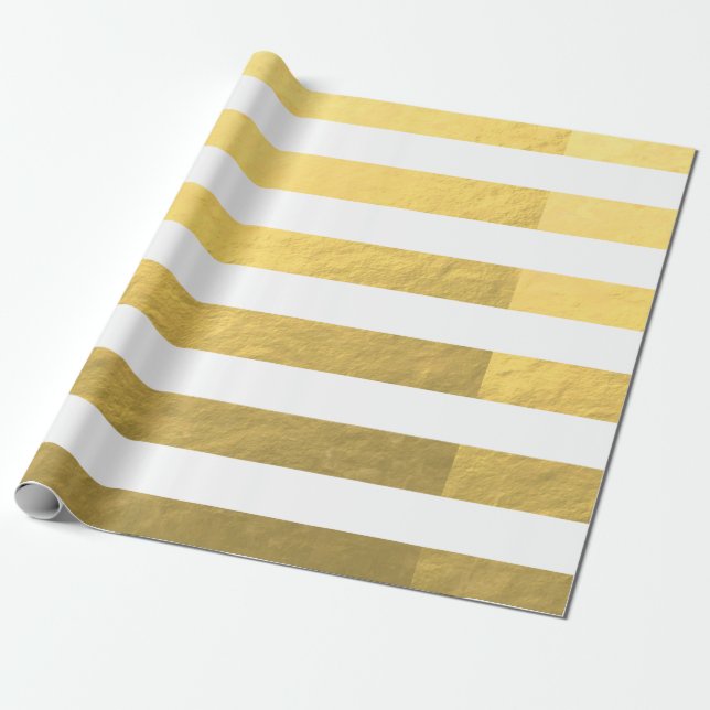 Elegant White Stripes Gold Foil Printed Wrapping Paper (Unrolled)