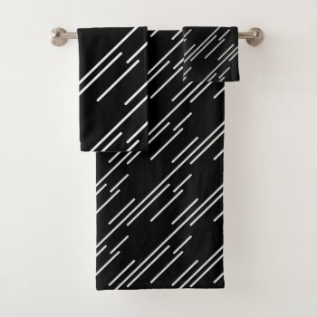 Elegant White Stripes Pattern Black  Bath Towel Set by HasCreations at Zazzle