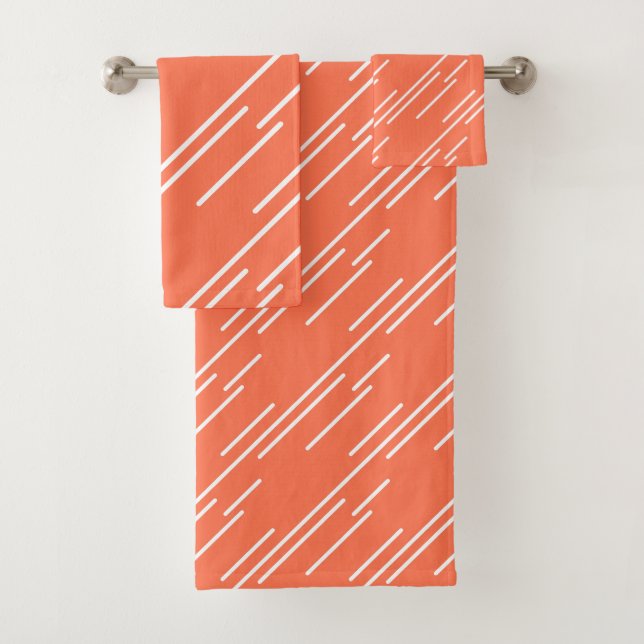 Elegant White Stripes Pattern Coral Peach Bath Towel Set (Insitu)
